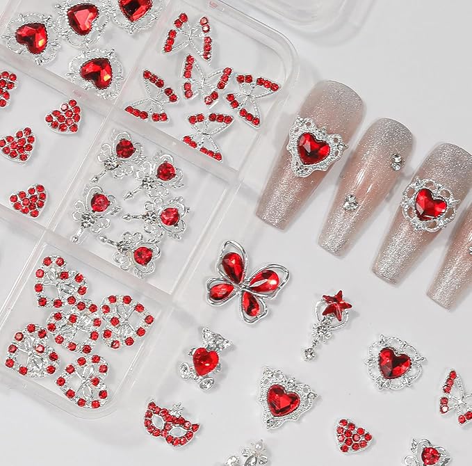 60 Pcs Heart Nail Charms, Rhinestone Red Butterflies Nail Art Gems, Star Heart Butterfly Charms Decorations Sailor Moon Acrylic Nail Accessories for Women DIY Crafts 2