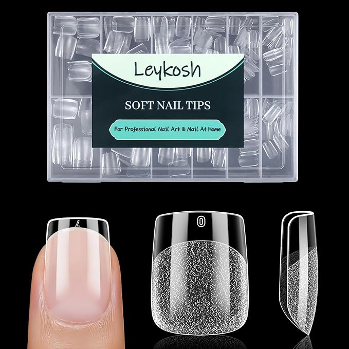 Extra Short Square Nail Tips, 216pcs Acrylic Fake Nails Soft Gel Nail Tips, Full Cover Pre-Shaped Matte Clear Press on Nails for Extension, Diy at Home Manicure 12 Sizes