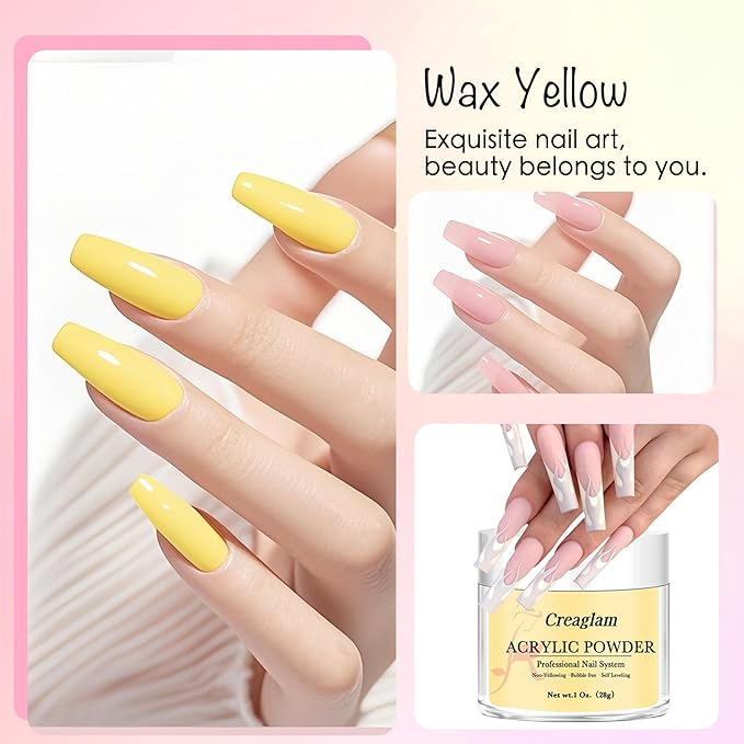 Professional Acrylic Powder for Nail: Large Capacity 3 Colors Pink Tulle Wax Yellow Festival Bloom Acrylic Nail Powder Polymer for Carving Nails - 28g 3D French Nail Manicure Extension
