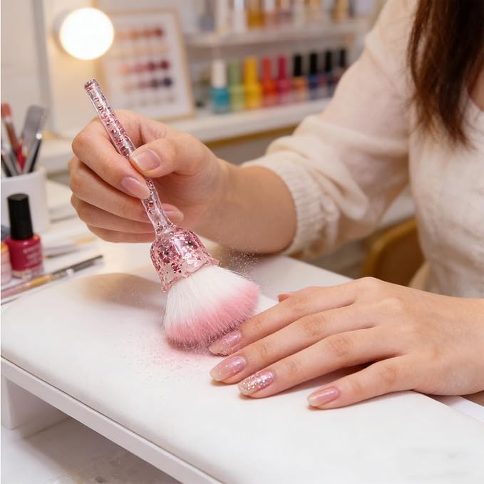 TANG SONG 4 PCS Glam Rose Nail Art Powder Dust Removal Brush Nail Dust Brush Soft Nail Dust Cleaning Brush for Nail Salon and Household (Mixed-Color)