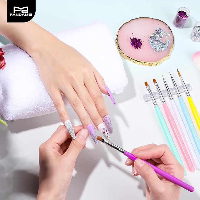 FANDAMEI Nail Tools Kit, 6PCS Nail Brushes for Nail Art, 1PCS Resin Nail Polish Palette, 1PCS Nail Clean Up Brushes, 5PCS Dotting Pen Nail Design Tools, Nail Polish Mixing Palette Nail Art Tools