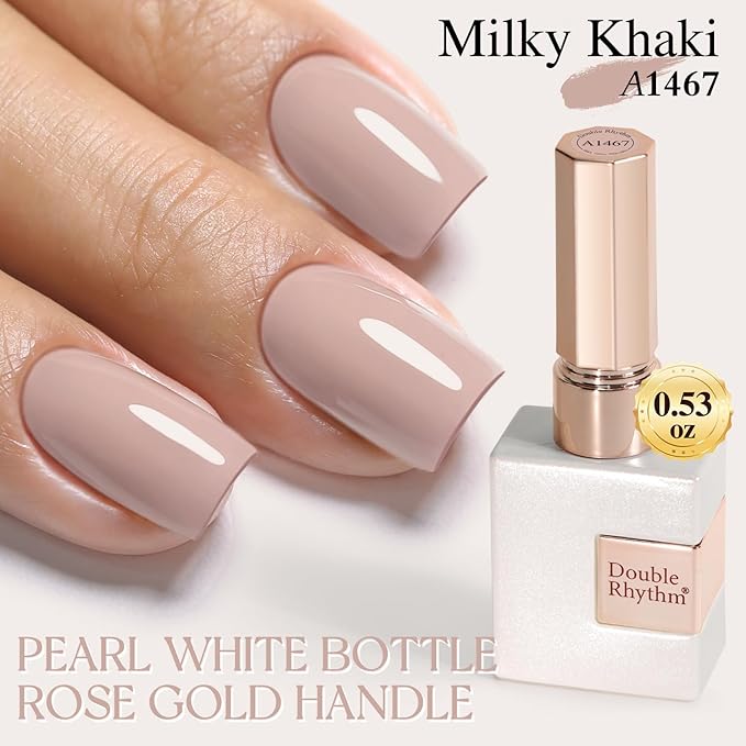 Double Rhythm Gel Polish 15ML Jelly Sheer Pastel Light Milky Color Pearl White Bottle 1 PC 0.5 OZ Full Size Nail Art Salon at Home (Milky Khaki-D1467)