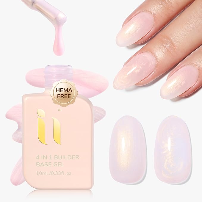 Hema Free Rubber Builder Base Gel, Shimmer Mermaid Gel For Nail Repair UV Led Curing 0.34 Oz, Vegan Free,Streak Free for Salon Home DIY Manicure Use