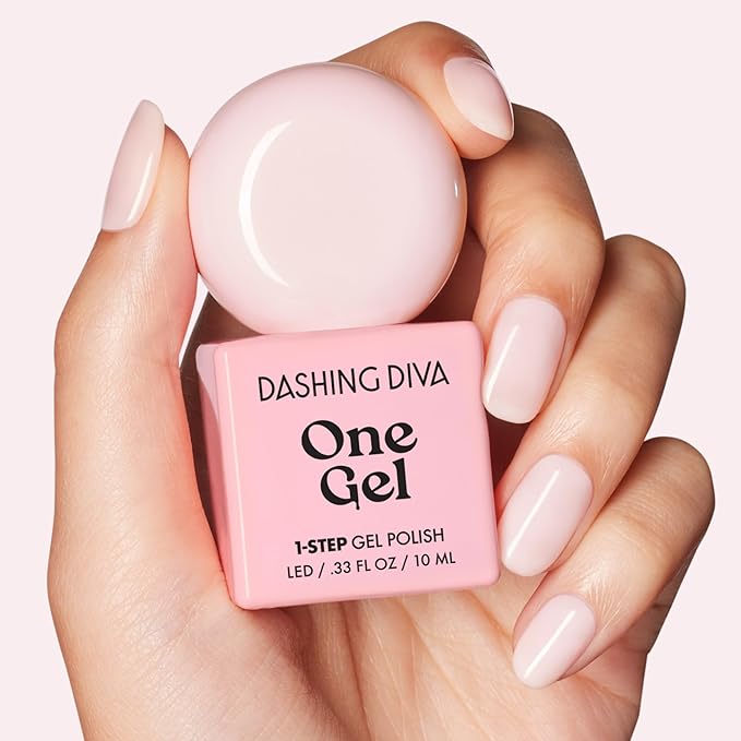 Dashing Diva One Gel Color Starter Kit - Aristocrat - 3-in-1 Base Coat, Baby Pink Nail Color & Top Coat - 8-Piece Manicure Set with LED Gel Nail Lamp