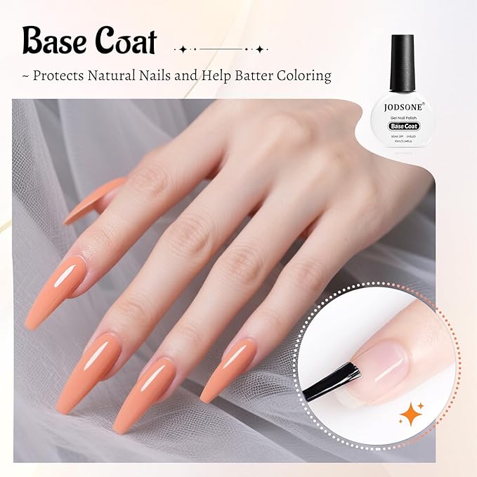 JODSONE 4 Bottle 10ML Nail Primer Base Coat Top Coat and Builder Gel Glossy Durable Long Lasting Gift for Girls at Home Salon Design
