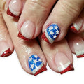 Independence Day Press on Nails Short Square Glue on Nails with Red White French Tip Designs USA Flag False Nails Blue Glitter Stick on Nail 4th of July Fake Nail for Women Girls Manicure 24Pcs