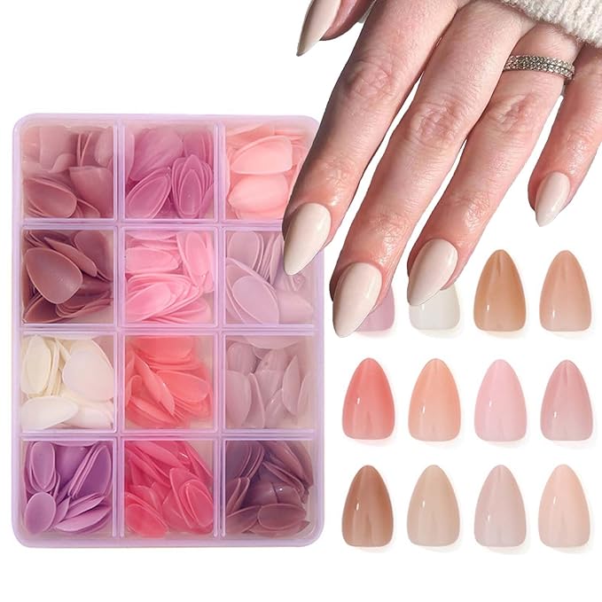 12Packs 360Pcs Almond Press on Nails Short Fake Nails Soft Gel False Nails Almond Nails Tips Solid Color Acrylic Nails Art for Women Manicure Deco 15 Size - 12 Colors