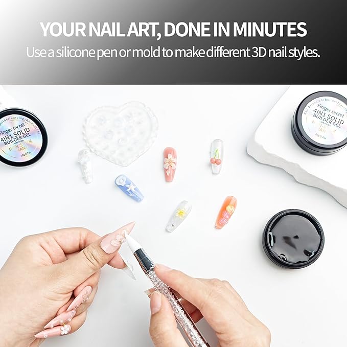 3D Gel Nail Art Kit-Black Solid Builder Gel for Nails 3D Sculpting Carving Building Modeling Hard Extension for Beginner DIY Salon at Home Cured Needed