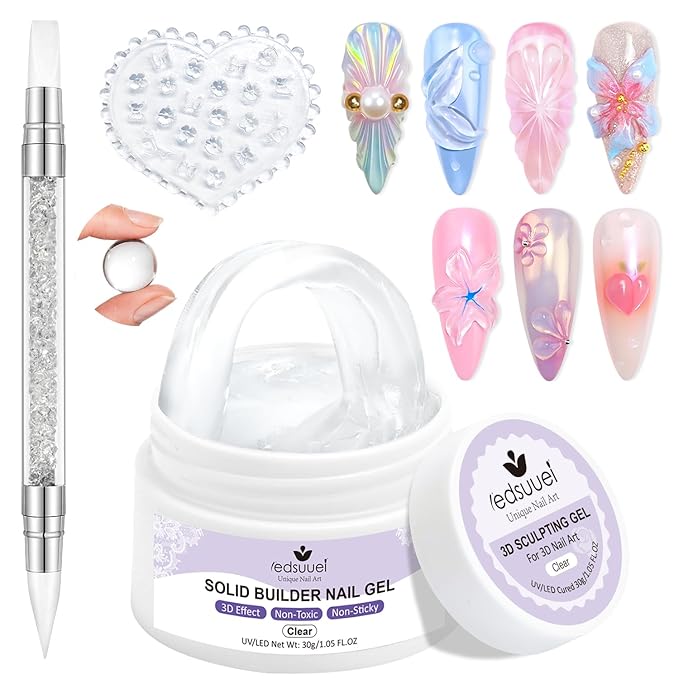 Clear 3D Nail Gel LEDSUUEI: 30g Solid Nail Glue Gel Non-Sticky Molding Gels for Nails White Sculpting U V LED Soak Off Gels for Carving