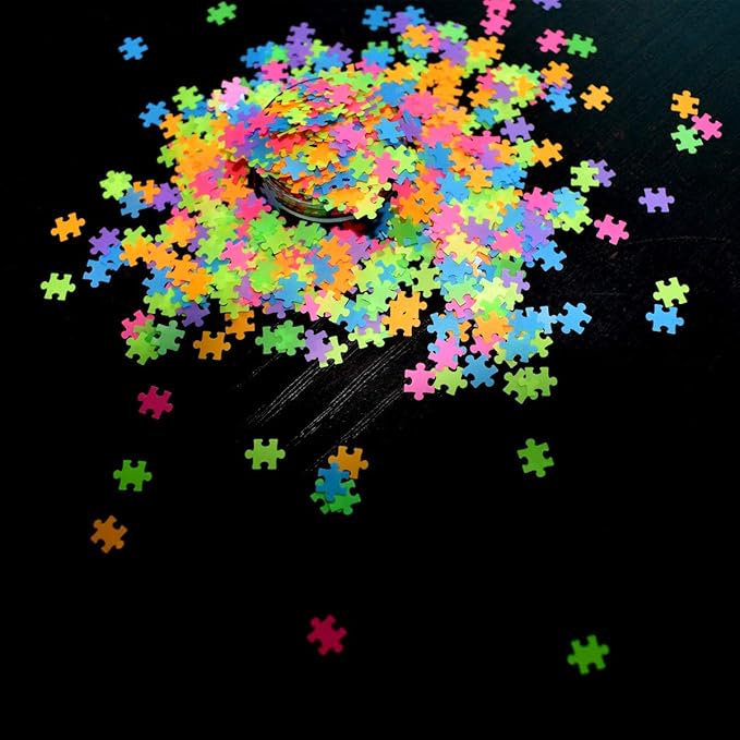 Puzzles Shape Neon Nail Glitter Sequins for DIY Decoration Gel Body Art Fluorescent Flake 50g Jigsaw Sequins Makeup Handwork Tumblers Nail Flakes