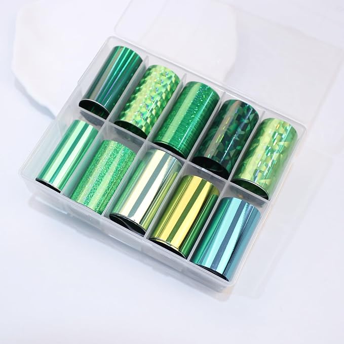 20 Rolls Green Neon Nail Art Foil Transfer Sticker Kit Green Foil Transfers Decals Neon Nail Transfer Stickers Sheets Nail Art Sticker