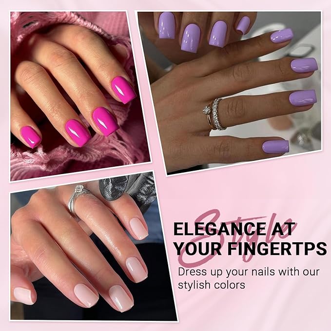 6 Pack Press On Nails Short, KQueenest Acrylic Press On Nails Square, Natural Bright Sheer Color Fake Nails Press On, Glossy Gel Glue On Nails Short Stick on Nails for Women Gift 144 Pcs