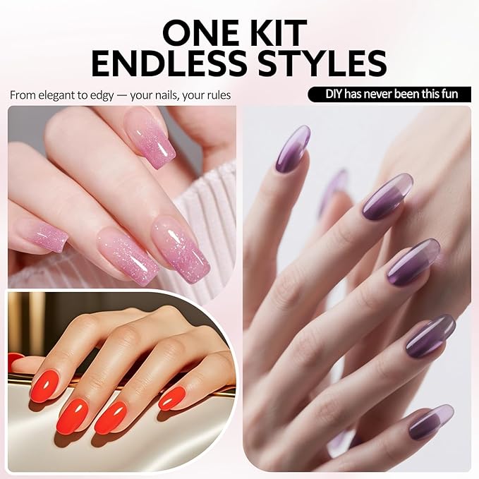 VENALISA 10 ML Orange Pink Gel Nail Polish Set with DIY Nail tips Kit, 5 Pcs Glitter Gel Polish Color High Gloss Soak Off U V Nail Manicure Salon DIY