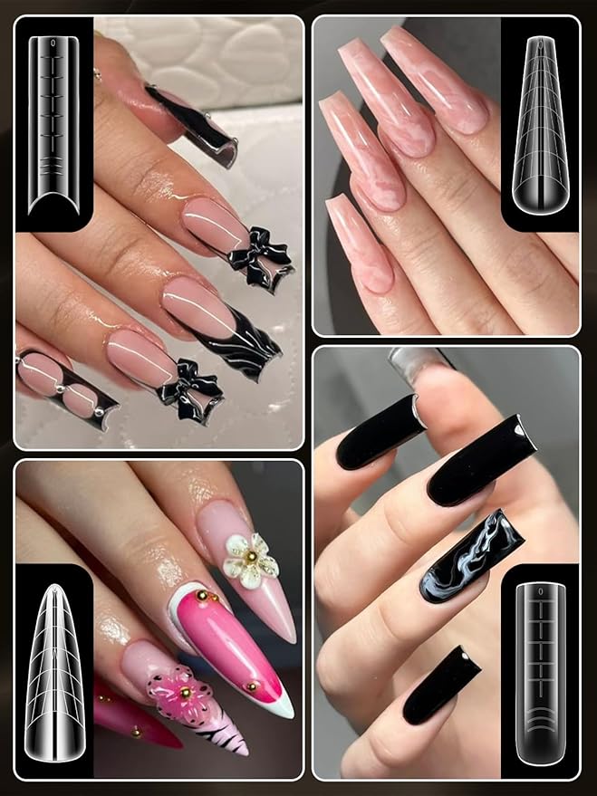Poly Gel Nail Form Kit, EBANKU 192PCS Reusable Nail Extension Mold Dual Forms with 5Pcs Clips, 75ML Slip Solution, Brush Pen, File & Cuticle Pusher for Beginners, 8 Style 12 Sizes