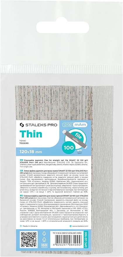 STALEKS PRO Smart 22 PapmAm Disposable Nail Files (100 Grit, 50 Pcs) – Glueless Soft Foam Abrasive Covers with Aluminum Oxide for Artificial Nail Shaping