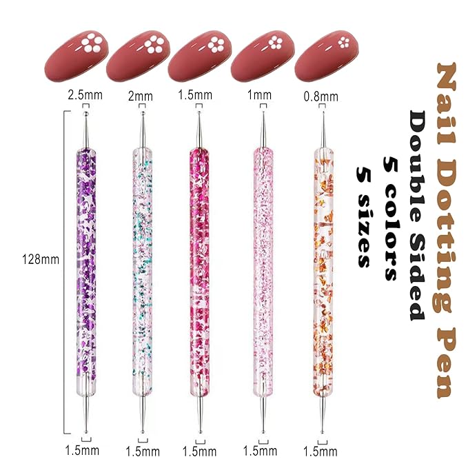 Nail Art Tool, 5 Pcs Nail Dotting Pens, 3 Pcs Nail Brushes and Nail Liner Pens, 3 Pcs Nail Art Striping Tape Lines, Nail Art Design Tools