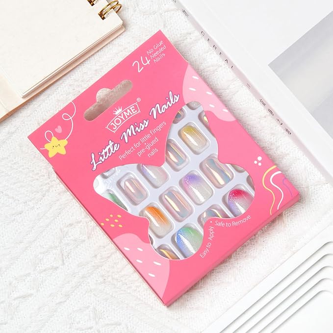 Cute Press on Nails for Kids,Girls Trendy Stuff Fake Nail Kit for Ages 5-12, Pre-glue Glitter Short Acrylic Nail Stick on Nails, Great for Girl Birthday Gifts, Parties&Makeovers Decoration