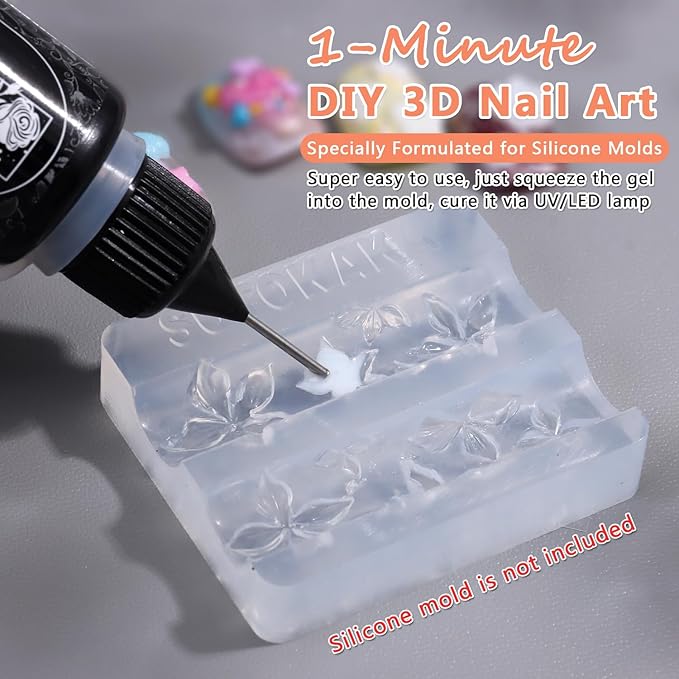 3D Gel Nail Art, 15g White Sculpting Gel 1-Minute Quick Molding No Wipe Gels Polish for Silicone Nail Molds, Carving 3D Charms Resin Craft U V LED Lamp Needed DIY Home Salon