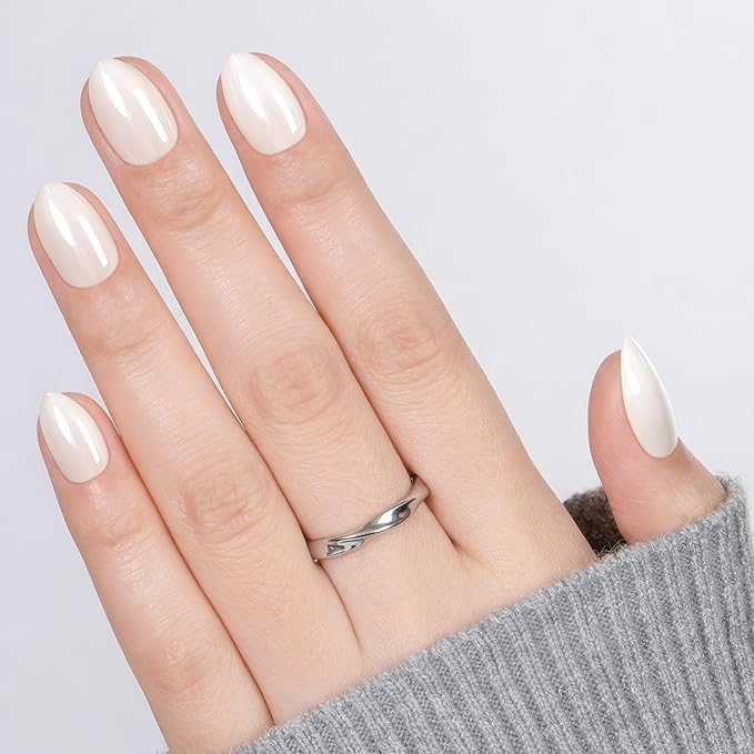 UNA GELLA 32Pcs Soft Gel Press on Nails - 16 Sizes Silver Chrome Mirror Almond Glue on Nails, Reusable Metallic Short Almond False Nails, Full Cover Acrylic Nail Kit for Women DIY Home Manicure