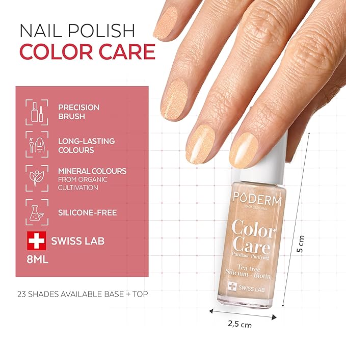 PODERM Nail Polish – Enriched with Tea Tree & Biotin – Improves Nail Appearance – Vegan Formula – For Hands & Feet – Swiss Made (Brilliant Gold)