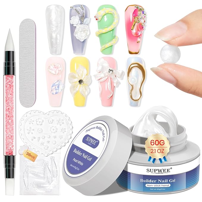 60g 3D Sculpting Gel for Nail art, Solid Builder Gel Pearl White, No Stick Hand 3D Hard Gel for Nail Sculpting & Art, Nail Extension & Carving, 5D Ribbon Bow Designs