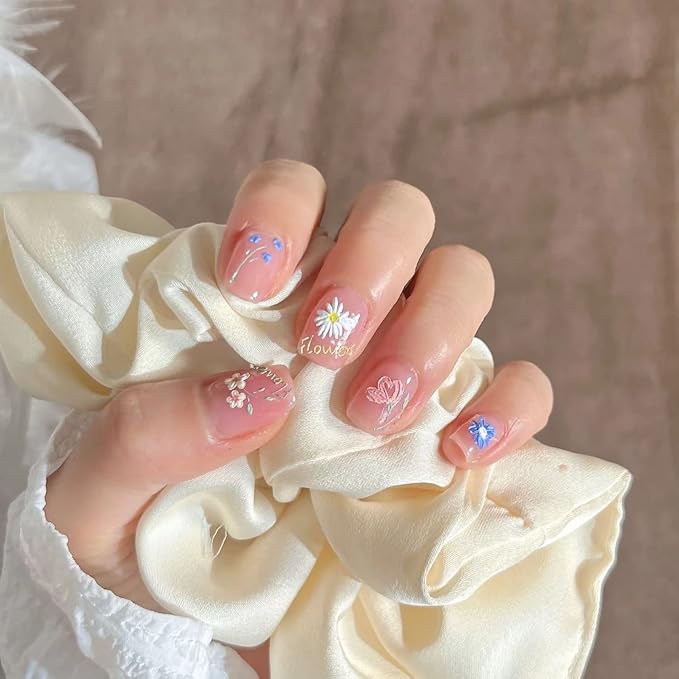 Dedyel Small Daisy Little Wild Flower Nail Stickers 5D Embossed Wildflower Nail Stickers Spring Summer Red Yellow Blue White Flower Design Nail Art Decoration for Women Girls Kids