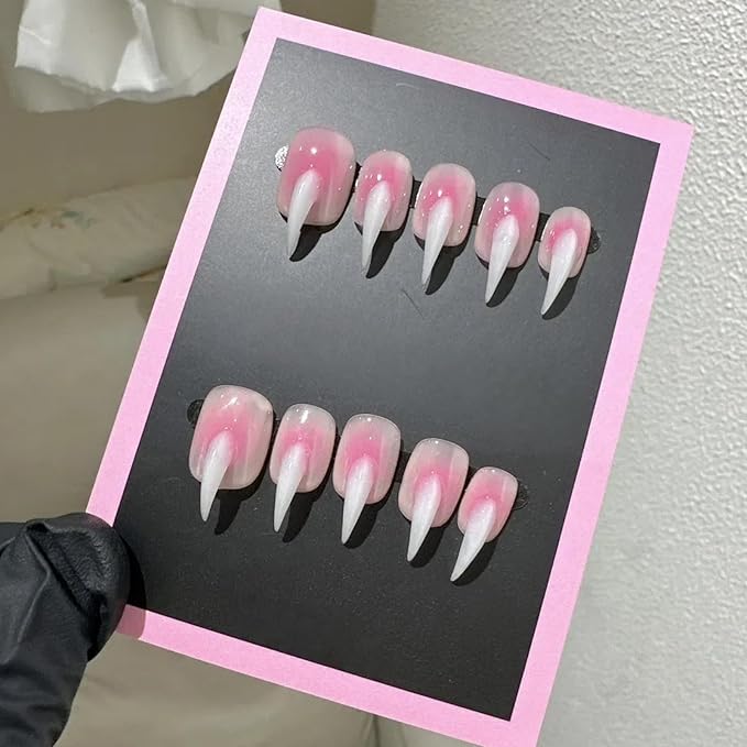 Halloween Press Claw on Nails Long Short Medium Curved Stiletto Handmade Gothic Design Horror Vampire False Nails Dragon Cat Claw Press on Nails Glossy Glue on Nail Thick Acrylic False Nails