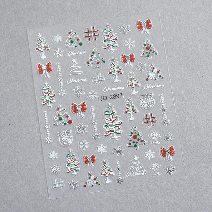 10Sheets Christmas Nail Stickers Embossed Gold Silver Christmas Tree Nail Decals Snowball Bow Elk Nail Supplies