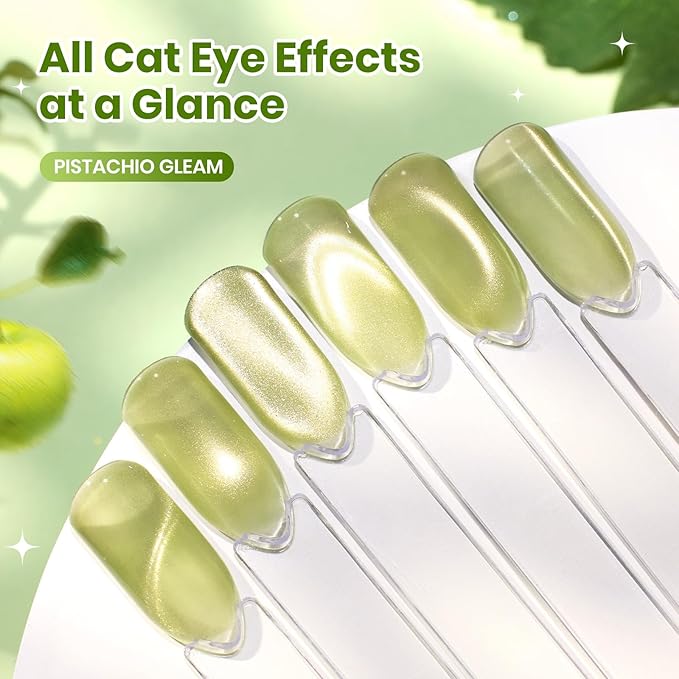 Beetles Taste of Spring Green Cat Eye Gel Nail Polish - 15ML Spring Gel Polish Sage Green Cat Eye Glitter Magnetic Translucent Glassy Effect Pistachio Gleam Soak Off UV DIY Stpatrick Gift for Women