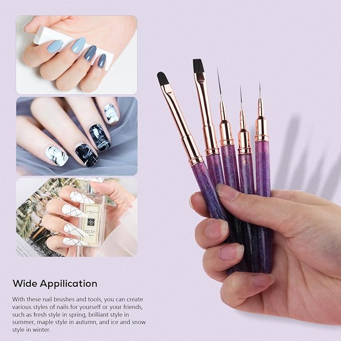 Nail Art Brushes Set Nail Art Design Pen Painting Tools with Nail Extension Gel Brush,Nail Polish Brush, Builder Nail Gel Brush, Nail Art Liner Brush for Salon Gift for Girls Women (Purple)