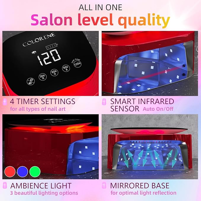 Cordless UV LED Nail Lamp, 60W Rechargeable Nail Dryer Gel Polish Light, Intelligent Auto Sensor LCD Display Curing Lamp, Portable 30 Beads LED Nail Light with 4 Timer Setting