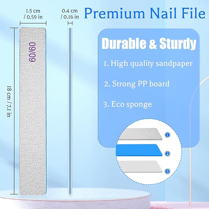 Nail Files 25pcs-Nail File 60/60 Grit for Acrylic Nails,Super Rough Nail Files Emery Boards for Artificial Nails, Fake Nails, Professional Double Sided Jumbo Zebra Nail File