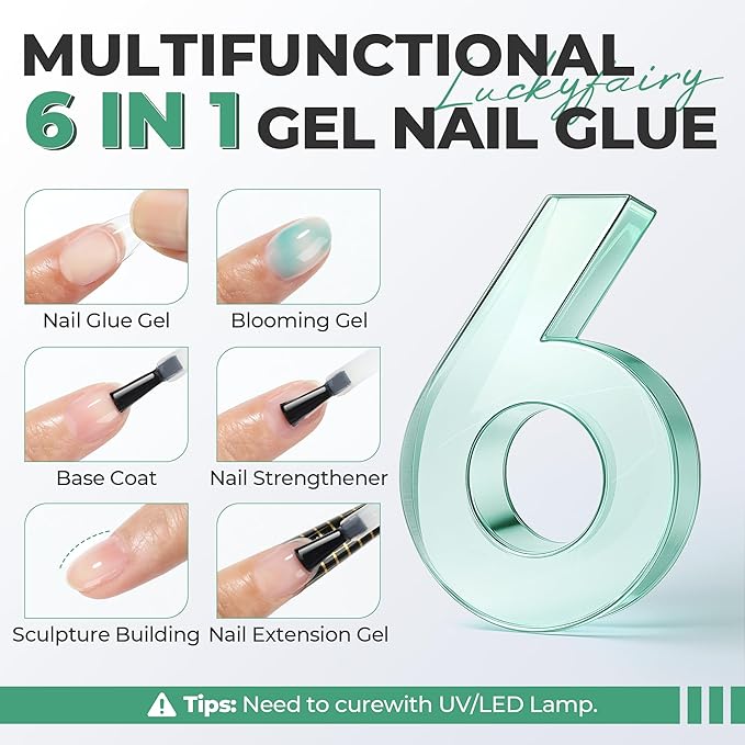 Gel Nail Glue Long Lasting: 2 Pcs 15ml Nail Glue Gel for Clear Acrylic Nails Tips 6 in 1 for False Nails Tips