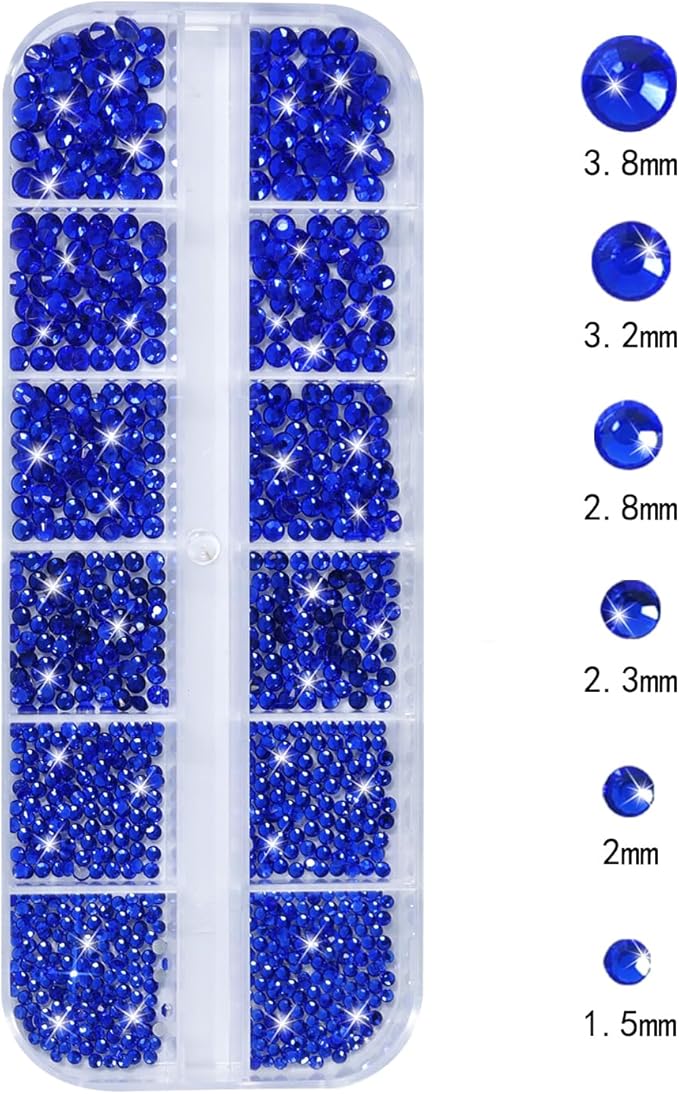 Nail Rhinestones - 3D Multi Shape Size, Flat Back, Crystals Manicure Rhinestones Charms, Blue Nail Gems, with Kit, for Nail Art, Bedazzling Acrylic Nails, DIY Decor