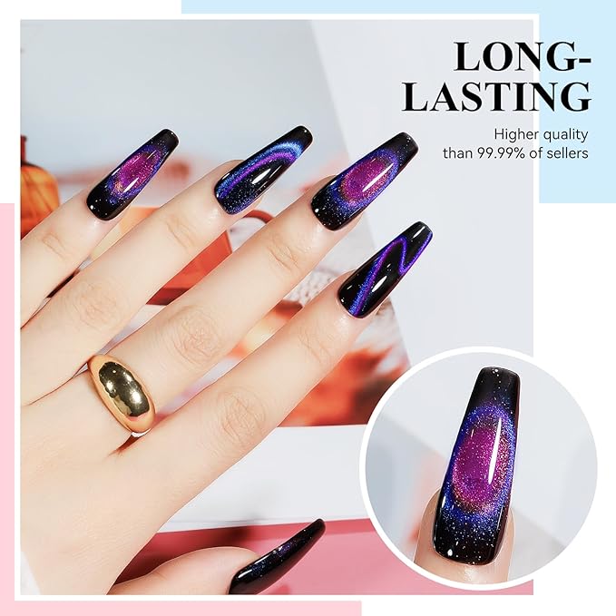 MIZHSE 60ml 9D Cat Eye Gel Nail Polish Set, Glitter Chameleon Magnetic Gel Nail Polish with Black Base Coat 2 Magnet Sticks, Galaxy Effect,Soak Off LED Nail Art Manicure Salon DIY Valentine's Gifts