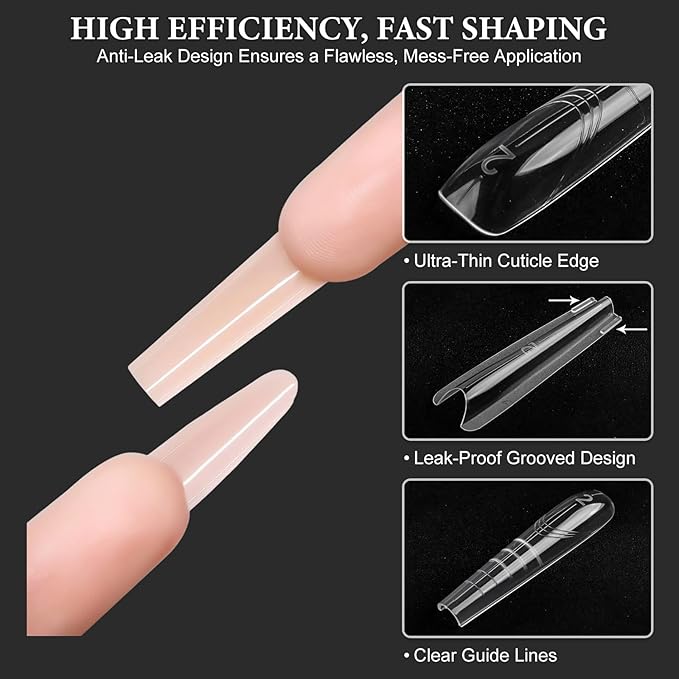 140Pcs Long Coffin Sandwich Nail Forms Kit for Beginners Professional, 70 Pairs Dual Form Nail Molds for Poly Builder Gel Quick Extension, No Paper Forms Needed