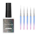 Makartt Nail Art Brushes,Liner for Nails, 5pcs, 7/9/11/15/25mm Bundle With Universal Rainbow Cat Eye Gel Nali Polish 10ml Holographic 9D Sparkly Hole Cat Eye Glitter Gel Polish