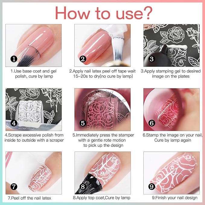 Biutee 15PCS Nail Stamping Plates Nail Stamper Kit with Nail Art Stamper and Scraper, Nail Stamp Plate Flower Animal Geometry Stripe Design Nail Stamping Kit with Storage Bag