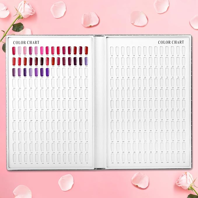 308 Colors Nail Display Swatches Book with 360 Tips for Nail Polish UV Gel Color Cards Nail Salon Tool Sample Display Nail Art for Nail Salons, DIY Nail Art at Home (Sliver)