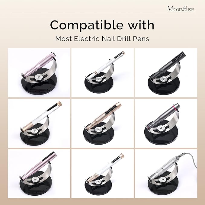 MelodySusie Pen Nail Drill Holder with 10 Drill Bits Holes,Stable Acrylic Base Stand for Most Pen-shaped Electric Nail File,Especially for PC120I,PC120B,PC180G,PC180F,PC180E,PM170F,PM180G,SM220G