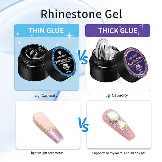 Nail Rhinestone Glue Set - Durable Nail Gem Adhesive, for Securing Nail Gems, Rhinestones & 3D Nail Charms, Long-Lasting Rhinestone Glue for Nails