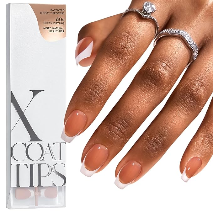 BTArtboxnails French Tip Press on Nails - Fake Nails Brown Short Coffin XCOATTIPS, No Need to File Gel Nail Tips for Nail Art Easy DIY