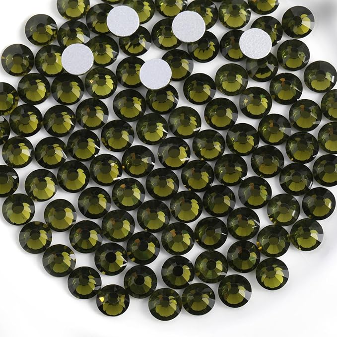 Beadsland 1440pcs Flat Back Crystal Rhinestones Round Gems for Nail Art and Craft Glue Fix, Olivine, SS16,3.8-4.0mm