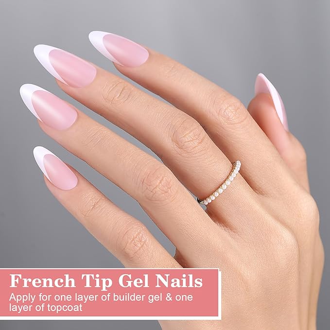 256pcs Pink Alomnd Press on Nails for Women, OPkssnails Medium French Tip Press on Nails, Pre-lasting French Soft Gel Nail Tips, No Need to File Acrylic Fake Nails Extension for Nail Art DIY 16 Sizes