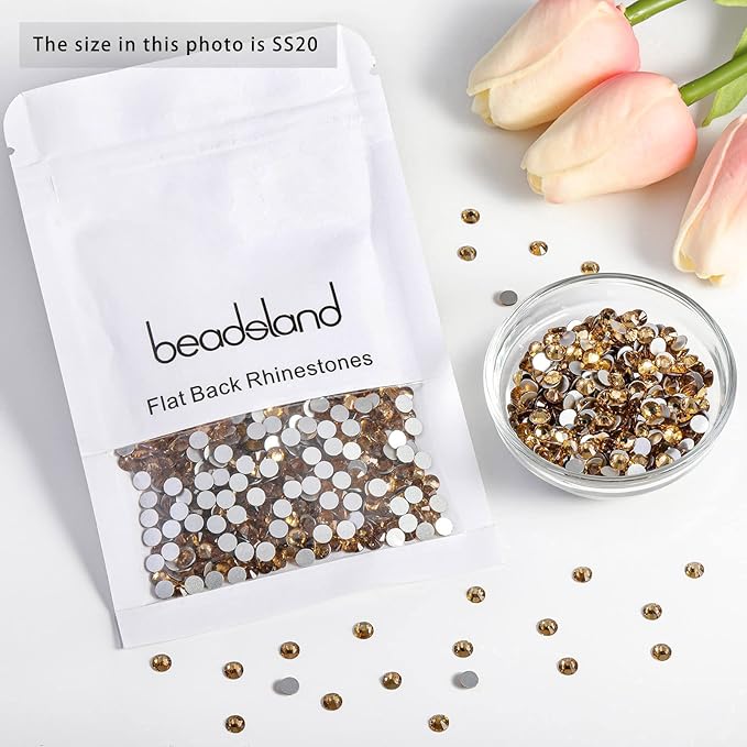 Beadsland 1440Pcs Flat Back Crystal Rhinestones Round Gems for Nail Art and Craft Glue Fix, Lt Colorado Topaz,SS20,4.6-4.8mm