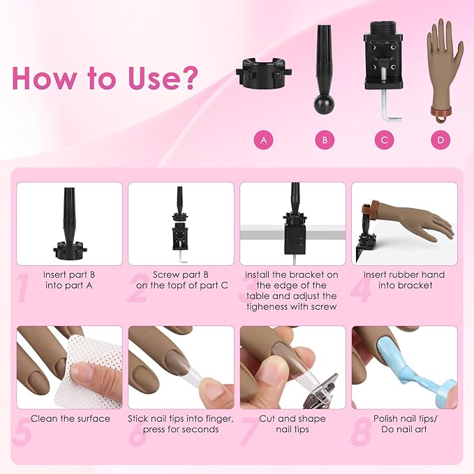 Yokilly Practice Hand for Acrylic Nails, Bendable Soft Nail Practice Hand, Flexible Plastic Nail Hand Practice, Fake Mannequin Training Hand for Nails Practice (with Clamp Holder) / Black
