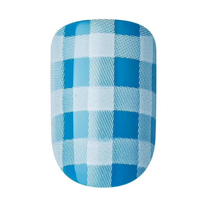 WICKED X KISS Press On Nails, ‘Marvelous Munchkinland’, Blue, Short Squoval, Waterproof, Chip Proof, Smudge Proof, 28 Fake Nails, Pink Gel Nail Glue (2g), Mini Nail File, & Manicure Stick