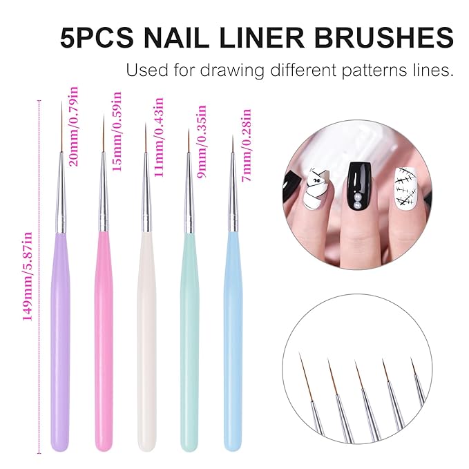 10Pcs Nail Art Brush Kit Double-end Dotting Pens Nail Fine Liner Brushes for UV Gel Polish Acrylic Nails 10 Sizes Dotting Drawing Pens Nail Art Design Tool