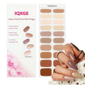 Brown Gradient Semi Cured Gel Nail Strips 20Pcs Gel Nail Stickers Full Polish Nails Wraps UV/LED Light Needed Glossy Nails Polish Strips for Women Includes Prep Pads, File, Wooden Cuticle Stick