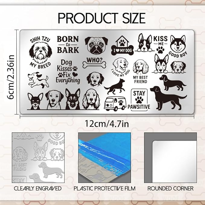 UNICRAFTALE 3Pcs Cute Dog Nail Stamp Plates Set Pets Animals Nail Stamping Plate Puppy Love Image Nail Stencils Dog Paws Design Nail Art Stamping Template with Nail Scraper for Dog Lover Manicure